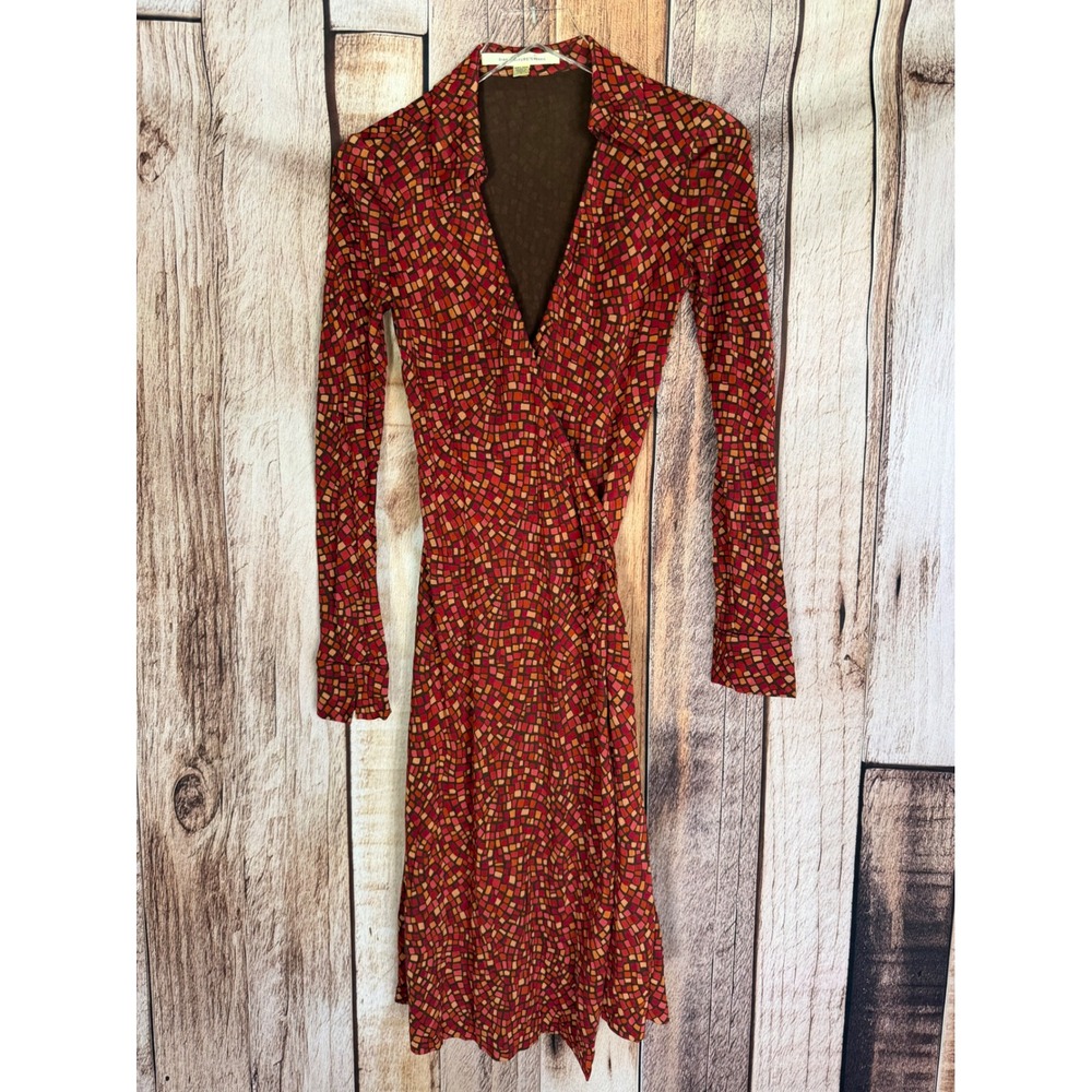 Diane‎ von Furstenberg Jeanne Wrap Dress Silk Geometric Print Versatile Size 2